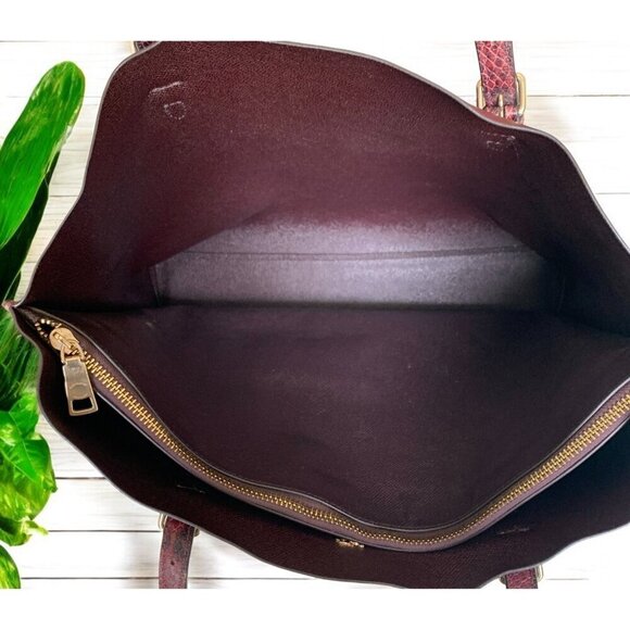 Coach Molly Tote Bag Burgundy Leather/Gold With Snake Print Straps E2278-C6750 - Picture 7 of 14